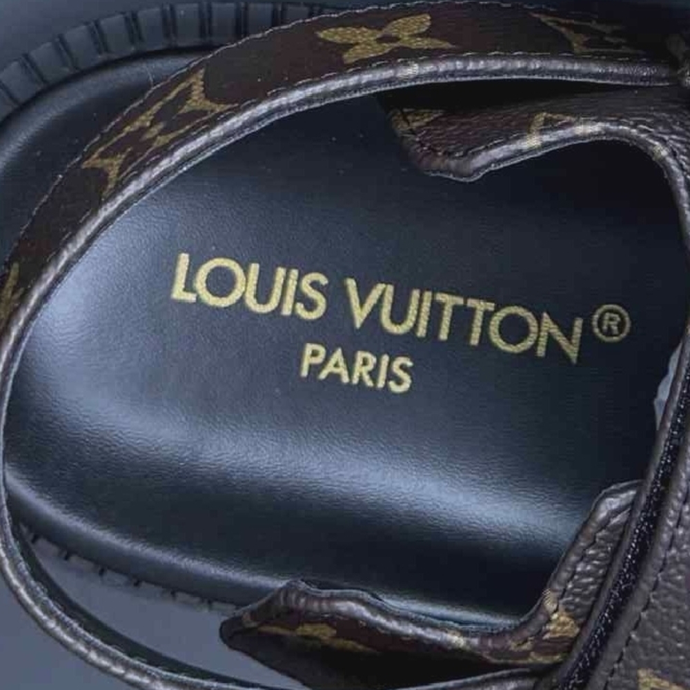 Louis Vuitton Brown Monogram Leather Adjustable Strap Sandals with Gold LV - Picture 2 of 13